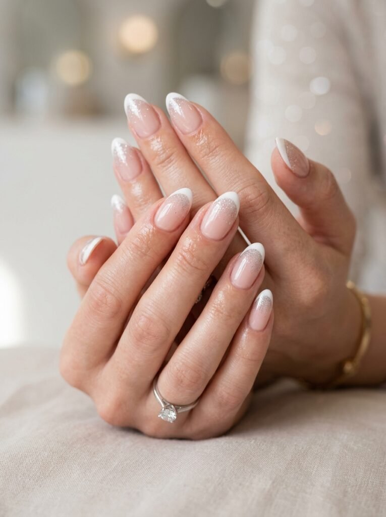 French Tip Glitter Fade Nails