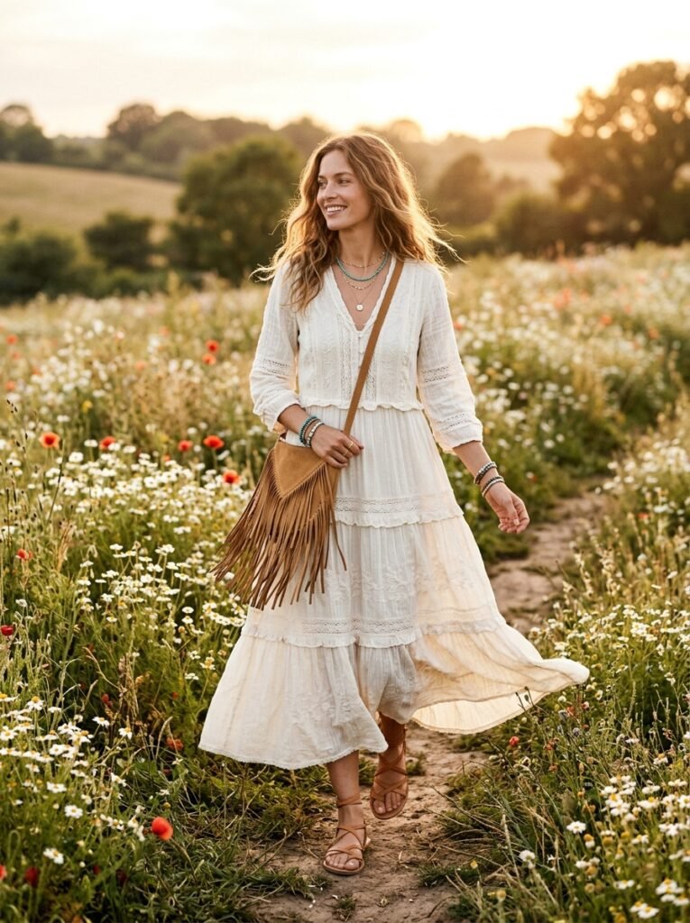Fringe Bag with a Maxi Dress