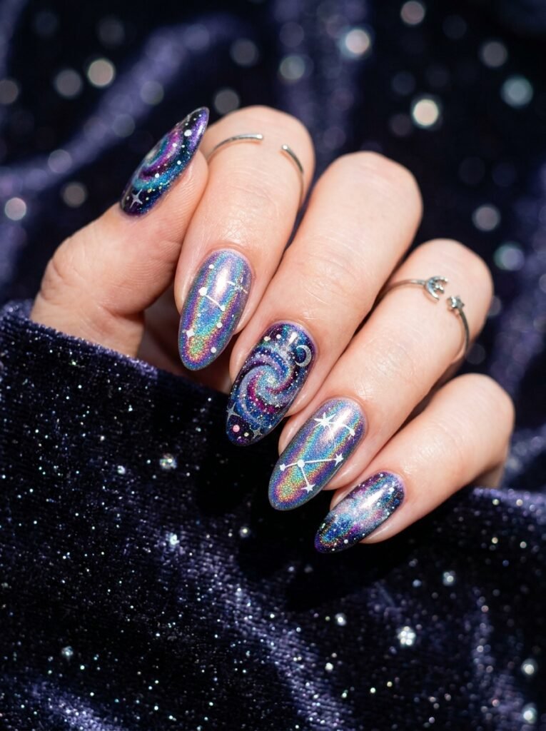 Galaxy Holographic Nail Art