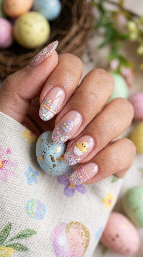 Glitter Easter Egg French Tips Nail Art