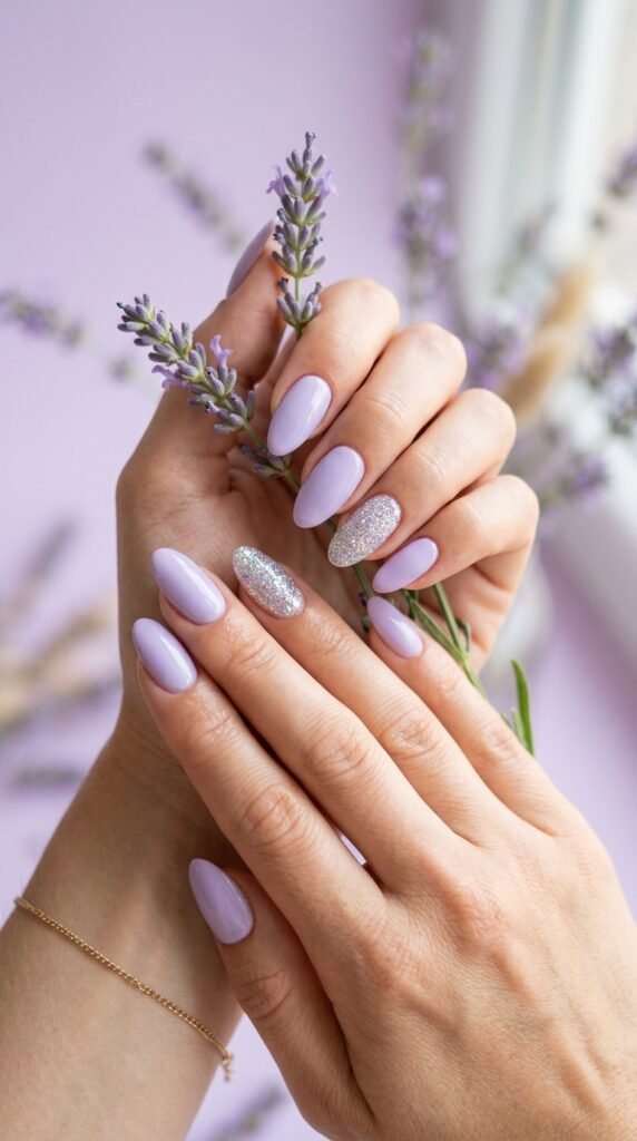 Glitter Lavender Accent Nails