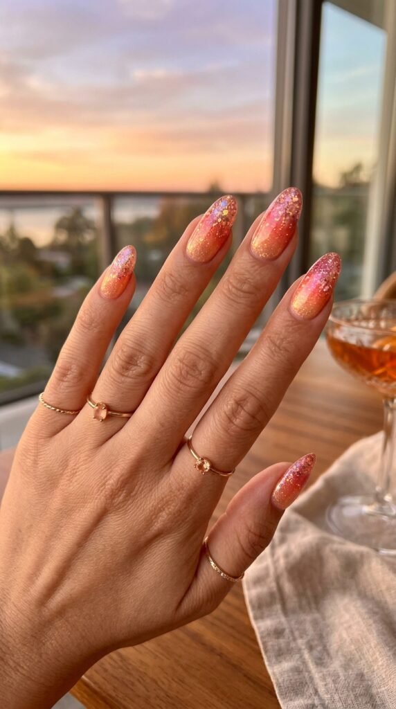 Glitter Peach Sunset Ombré Nail Art