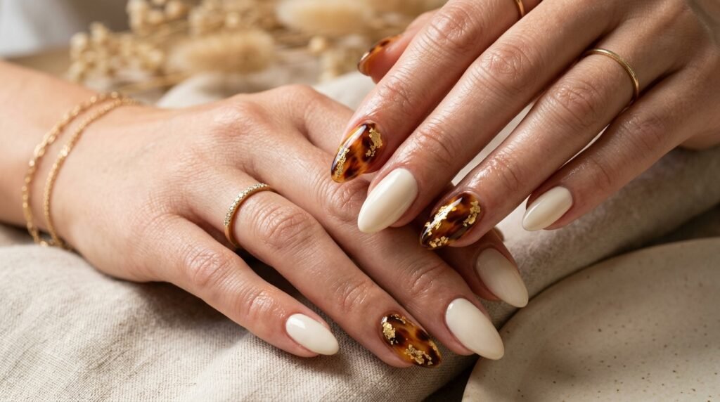 Gold Foil Tortoiseshell Accent Nails
