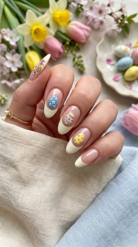 Gold Lined Easter French Nails Art