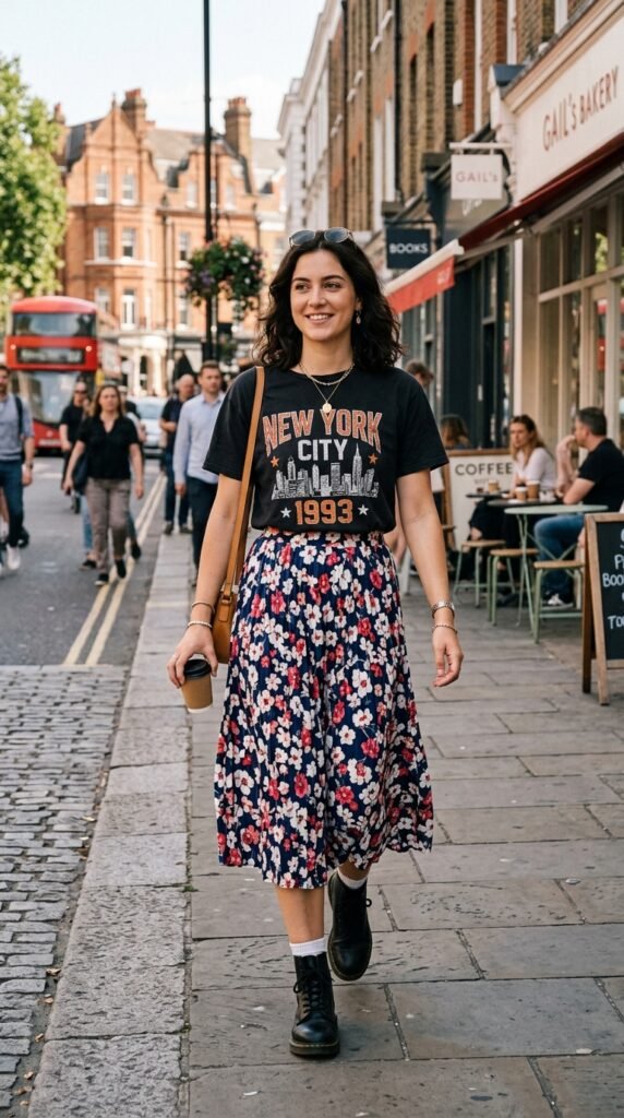 Graphic-Tee-with-a-Midi-Skirt
