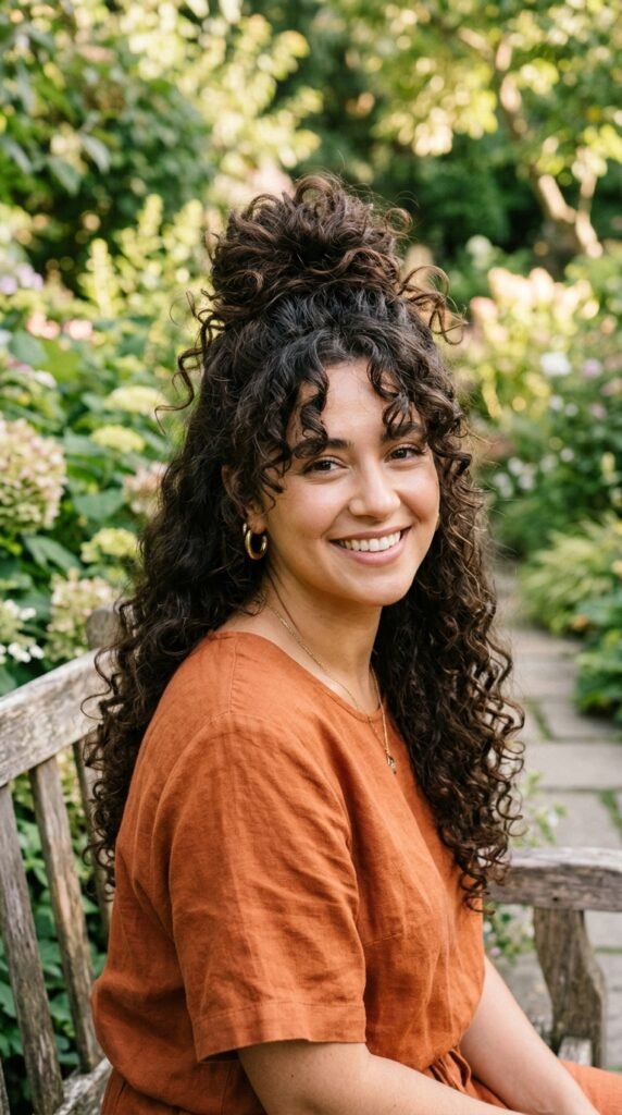 Half-Up Messy Curly Bun Hairstyle