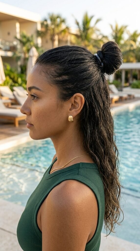 Half-Up Pool Bun Hairstyle