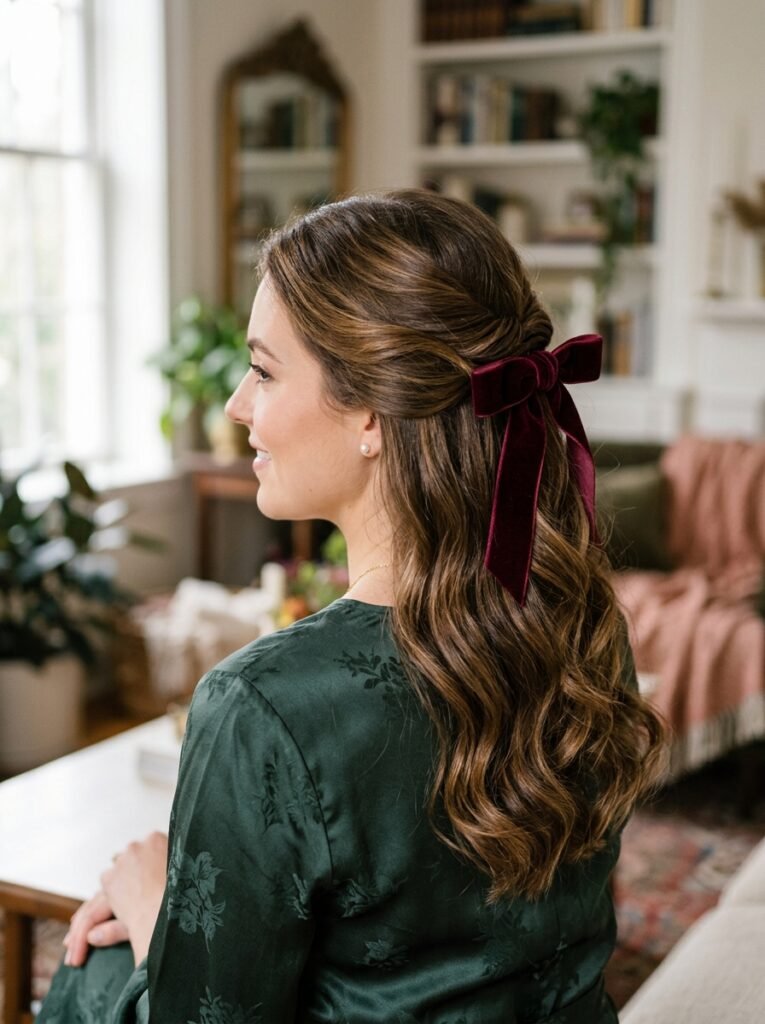 Half-Up Velvet Ribbon Style