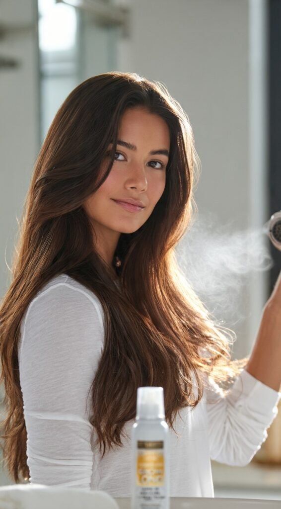 Heat-Shield-Protection-Using-Marc-Anthony-Leave-In-Hair-Conditioner-Spray
