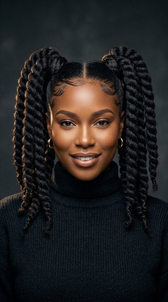 High Jumbo Twist Pigtails Hairstyle