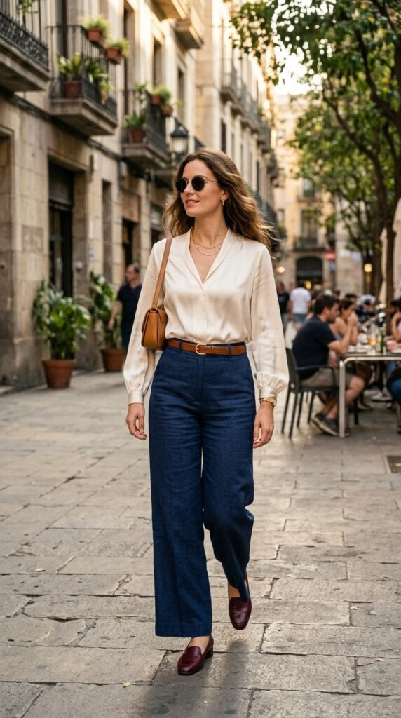 High-Waisted-Trousers-and-Silk-Top 