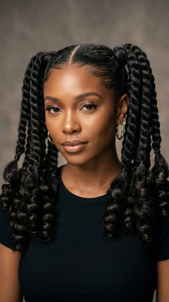 Jumbo Twist Pigtails with Curly Ends Hairstyle