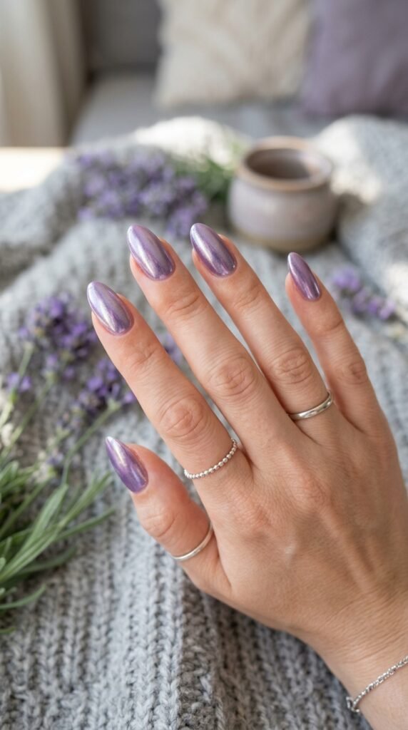 Lavender Chrome Velvet Nails Art