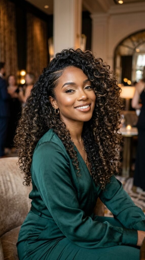 Layered Curly Glam With Deep Side Part Hairstyle