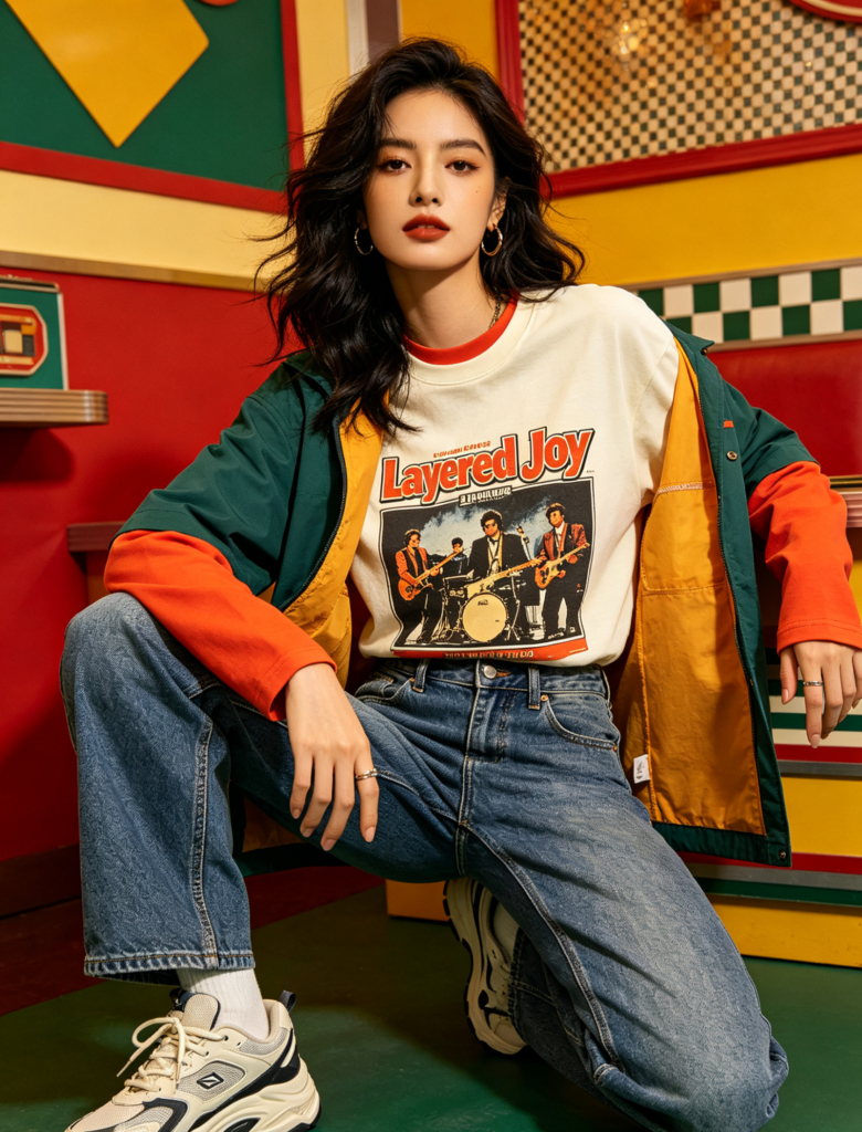 Layered Joy with This Oversized Retro Tee
