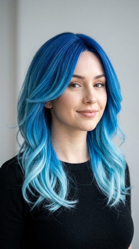 Layered Ocean Blue Ombre Wig Hairstyle
