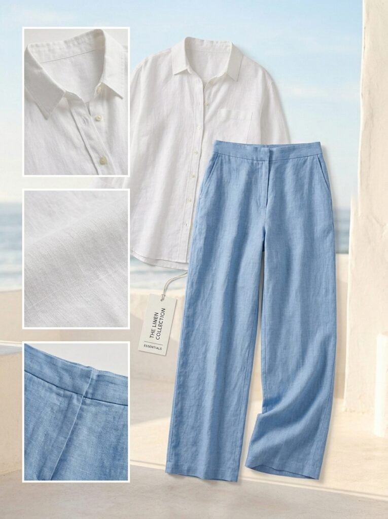 Linen Button-Up Shirt With Wide Leg Trousers