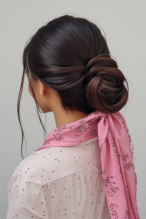 Low Bun with Silk Scarf