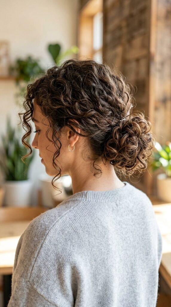 Low Loose Curly Bun Hairstyle
