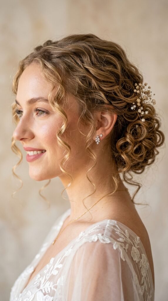 Low Romantic Curly Updo with Face-Framing Curls Hairstyle