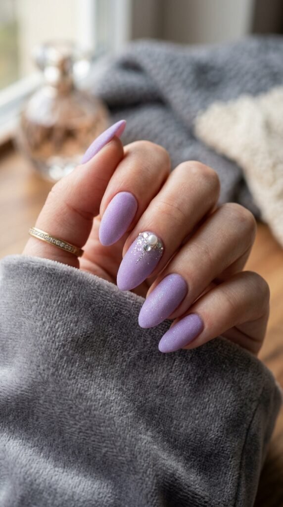 Matte Lavender Velvet Glow Nails Art