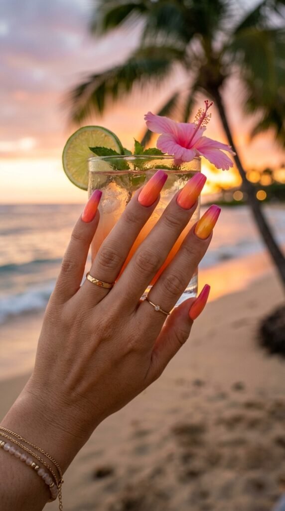 Matte Peach Sunset Nails Art