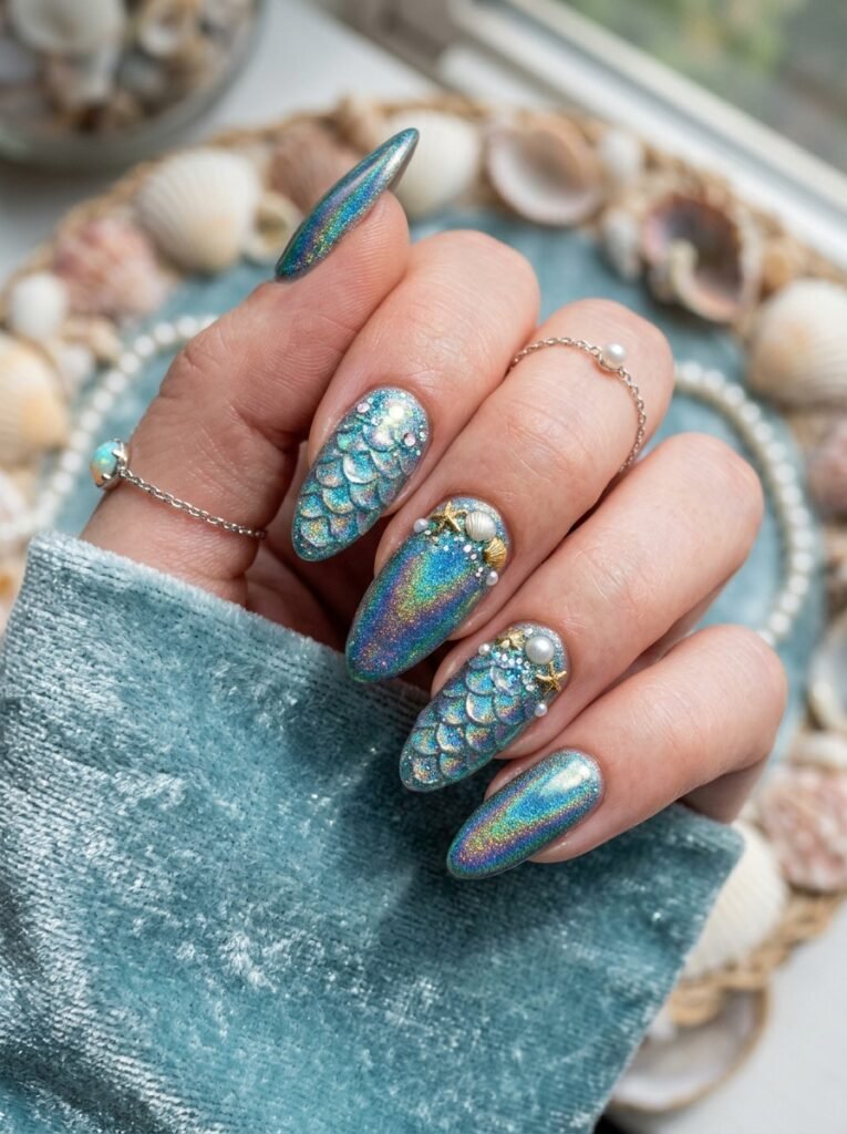 Mermaid Holographic Nails