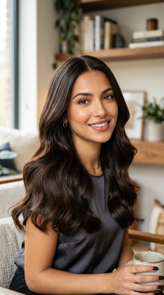 Middle Part Dark Chocolate Hair Hairstyle