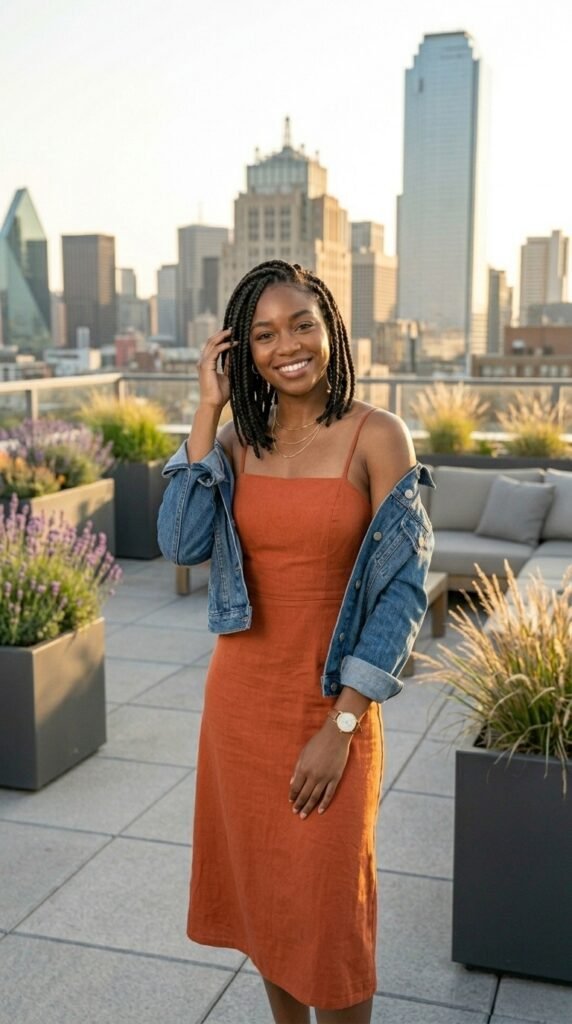 Midi Dress and Denim Jacket Outfit