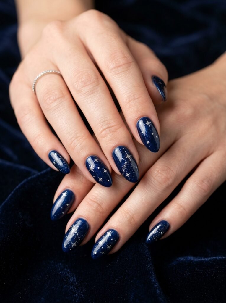 Midnight Blue Star Nails