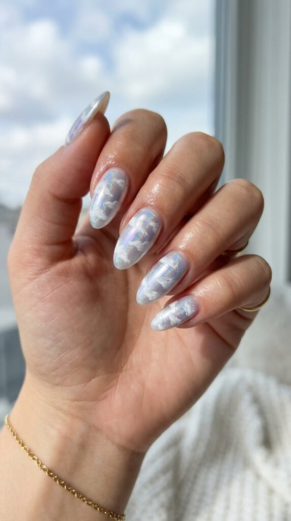Milky Chrome Cloud Nails Art