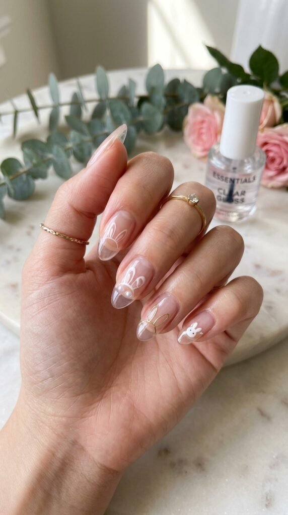 Minimal-Bunny-Ears-Nail-Art-Ideas-The-Clear-Gloss-Look