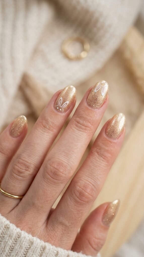 Minimal-Bunny-Ears-Nail-Art-Ideas-The-Golden-Shimmer-Design