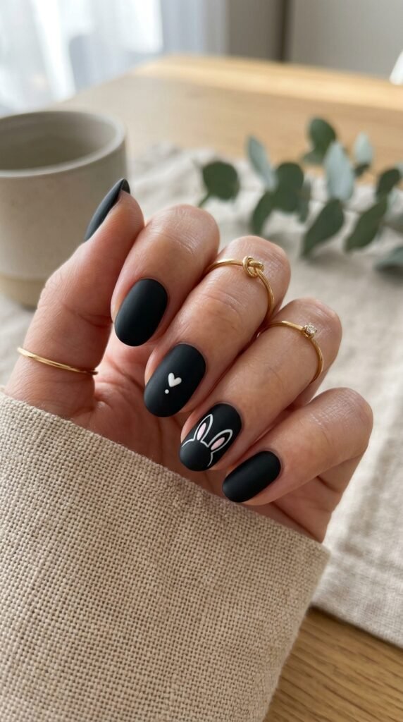 Minimal-Bunny-Ears-Nail-Art-Ideas-The-Matte-Black-Twist