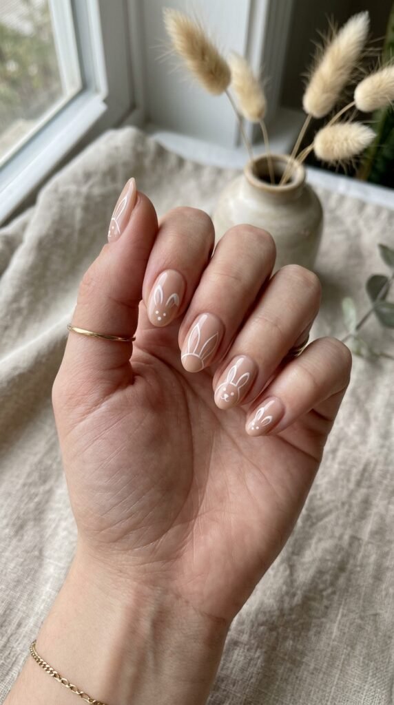 Minimal-Bunny-Ears-Nail-Art-Ideas-The-Nude-Base-White-Line-Look.