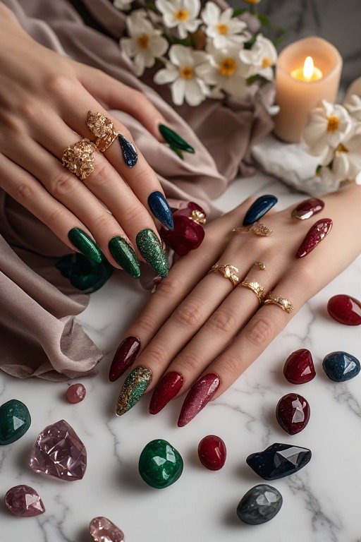 Moody Jewel Tones Nail Art Design TrendinG