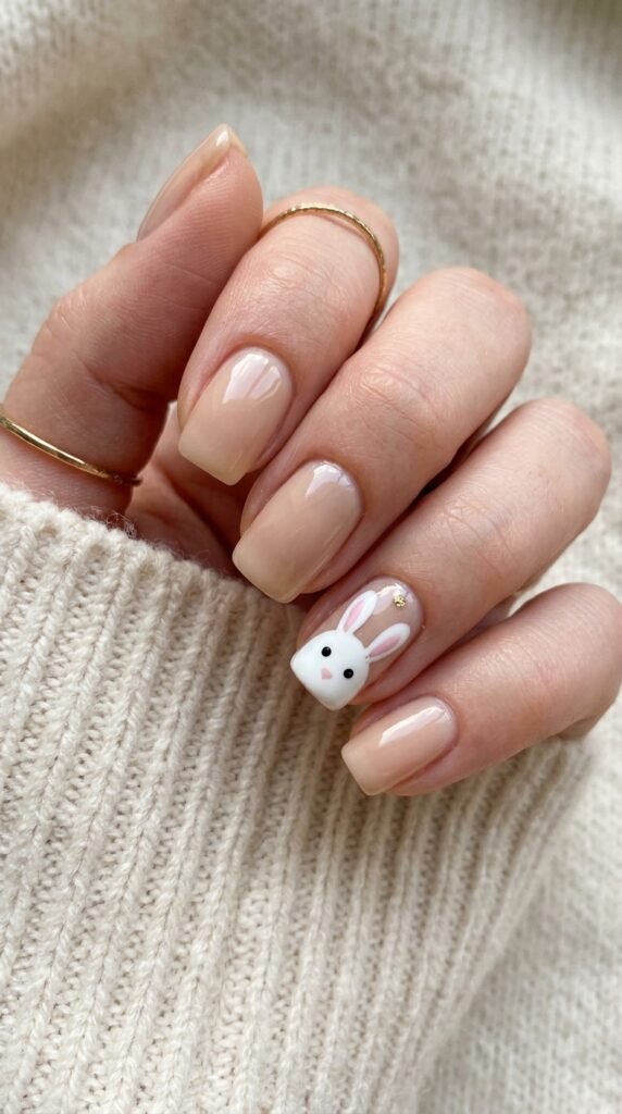 Nude Bunny Accent Nails Art