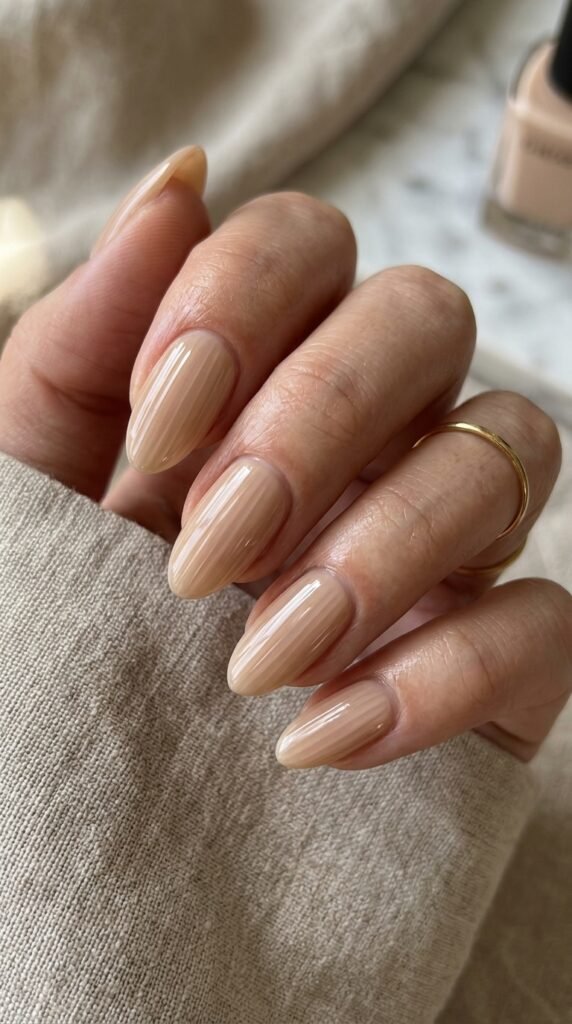 Nude Ribbed Glass Nails Art