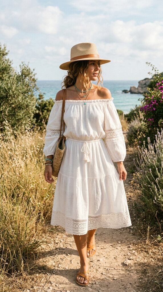 Off-Shoulder-White-Boho-Dresses-for-Summer 