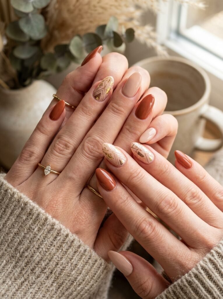 Olive Green Earth Tone Nails