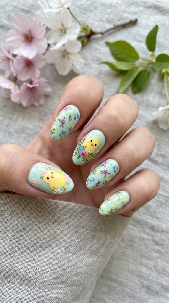 Pastel Baby Chick Spring Nails Art