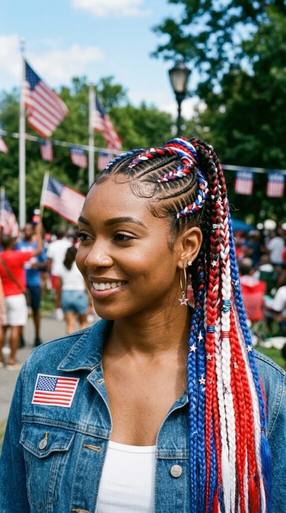 Patriotic Feed-In Braids Hairstyle