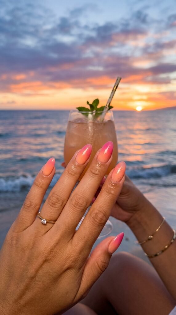 Peach and Pink Sunset Blend Nail Art