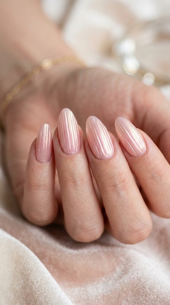 Pink Pearl Ribbed Glass Nails Art