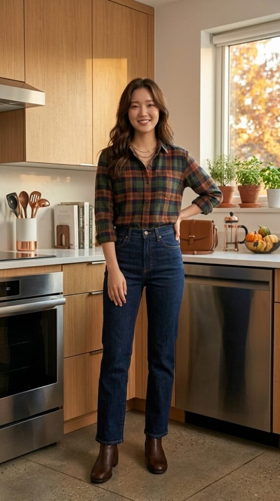 Plaid Shirt and Denim Fall Outfit