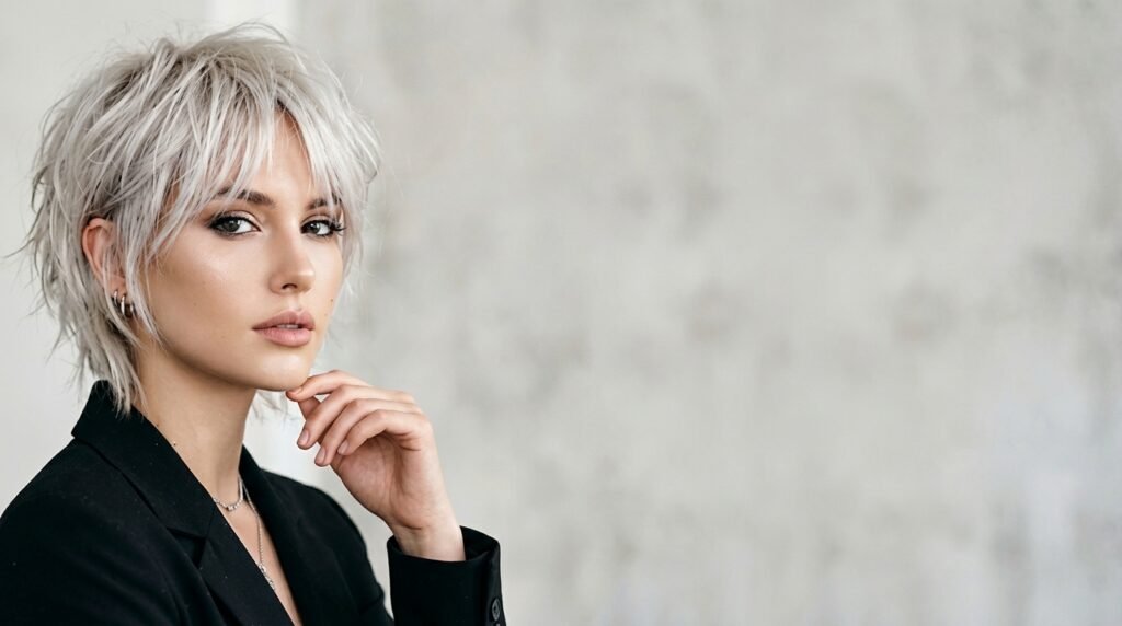 Platinum Blonde Pixie Shag Hairstyle