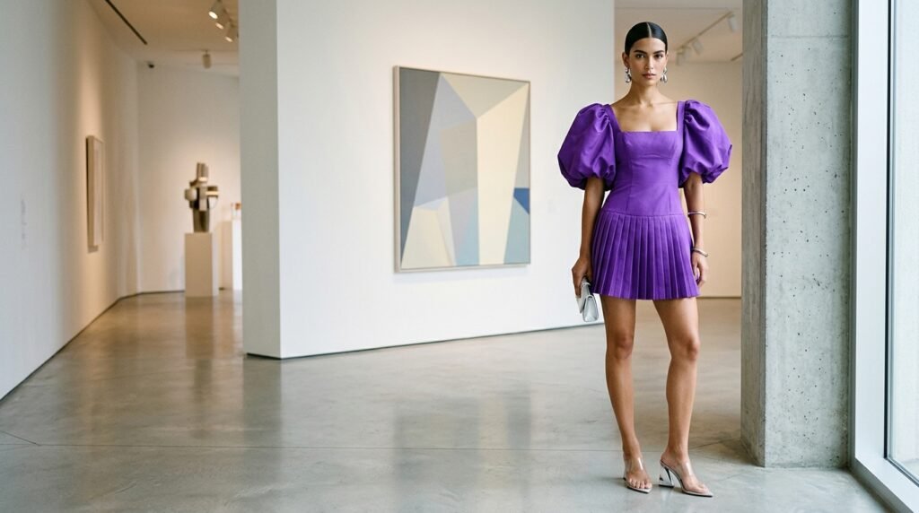 Puff Sleeve Purple Mini Dress