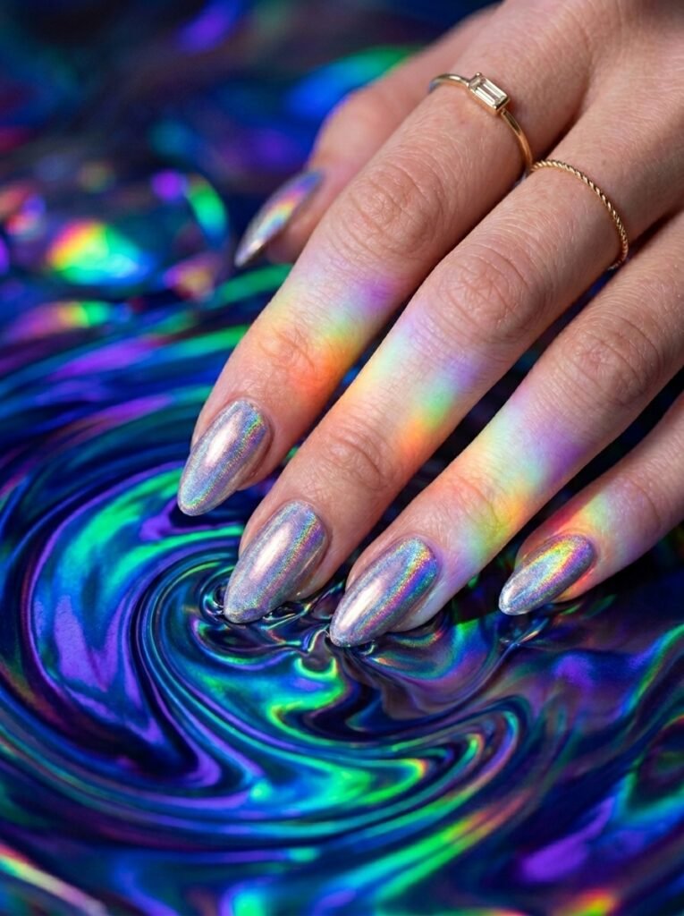 Rainbow Chrome Holographic Nails