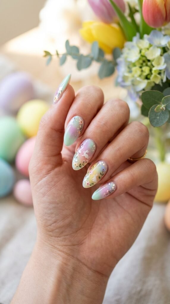 Rainbow Pastel Aura Easter Nails Art