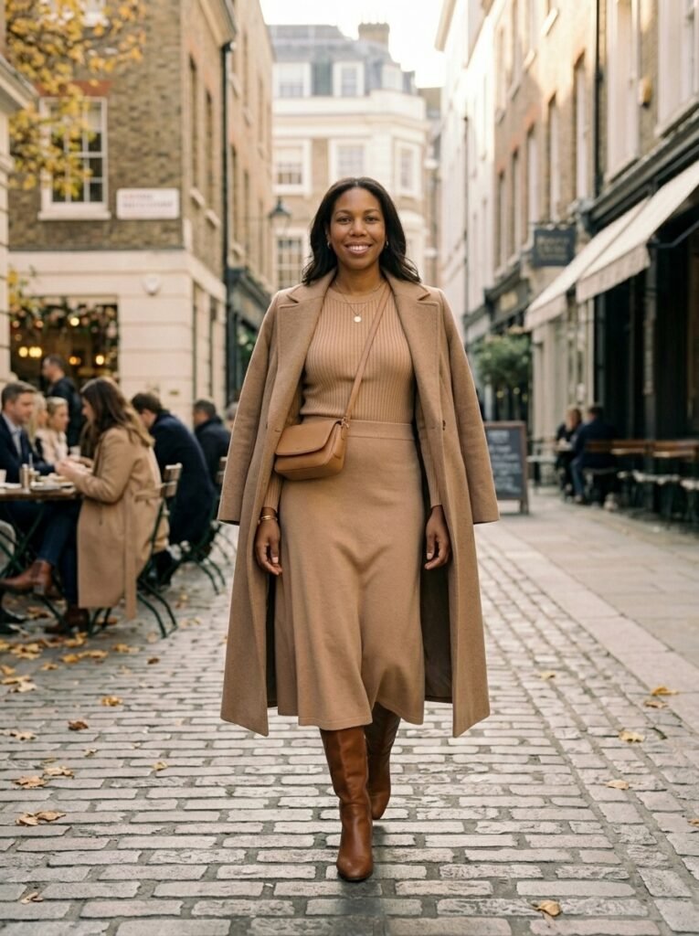Ribbed Knit Set with a Long Coat